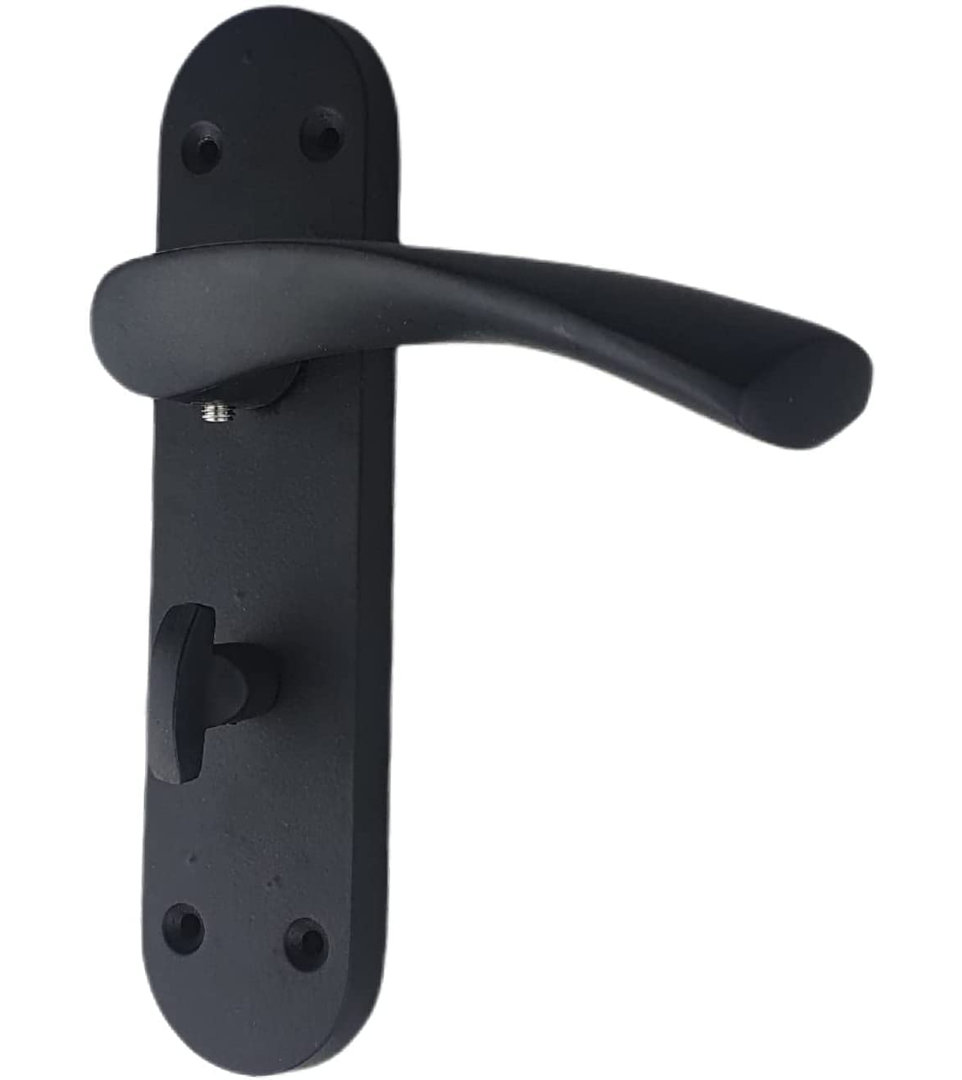 Astrid Bathroom Door Handles on Backplate in Satin Stainless Steel Finish with Bathroom Mortise Lock & 1 Pair of 3" Hinges - 182mm x 45mm