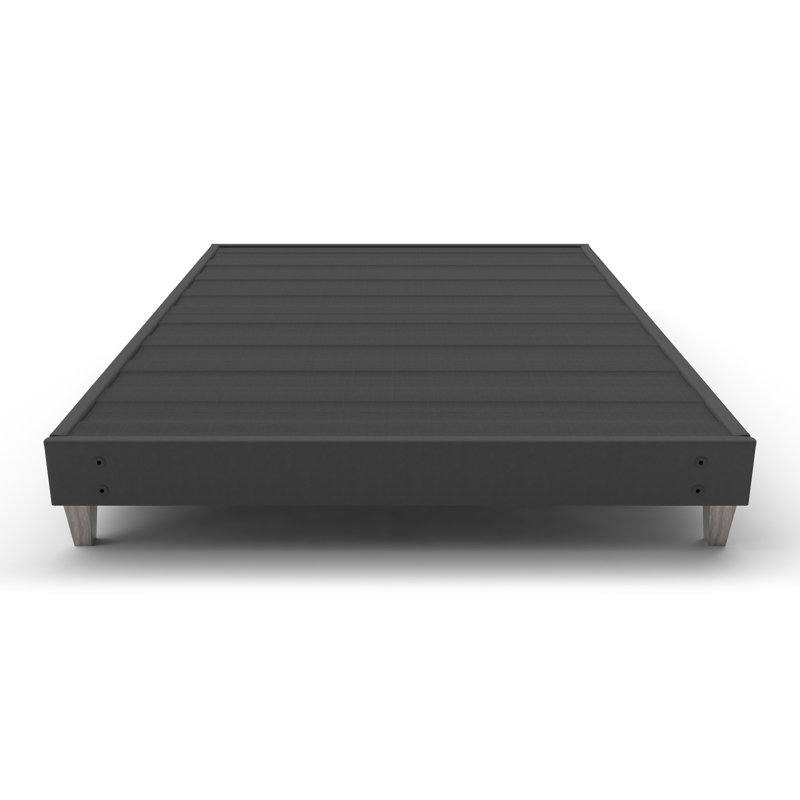Base de lit simple avec installation rapide et rapide, revêtement en tissu, aucun outil requis pour l'assemblage, pieds en faux bois modernes de 6 po, revêtement gris foncé, profondeur de produit: 76,06 po, largeur 38,44 po, 9,18 po