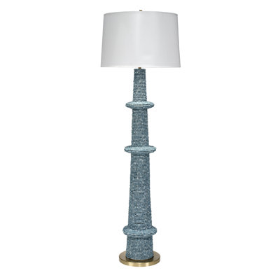 Rowan 1-Light Wood Beaded Floor Lamp, Blue
