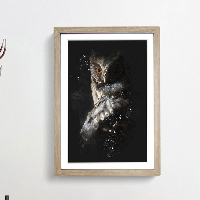Owl - Picture Frame Graphic Art Print, 33cm H x 24cm W x 2cm D, Oak Framed