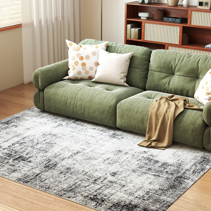 Tapis lavable moderne abstrait pour salon, gris, Rectangle 6 pi x 9 pi