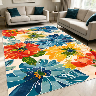 1PC colorful watercolor wild floral bohemian area rugs for Living Room, Soft and Comfortable, Suitable for all seasons, easy-to-maintain, machine washable, suitable for Dining Table, Bedroom, Kitchen Entryway, Back Patio, Home Decor, Outdoor Decor.