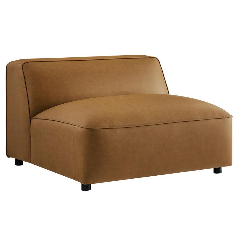 Auren Upholstered Vegan Leather Modular Armless Chair, Camel Vegan Leather