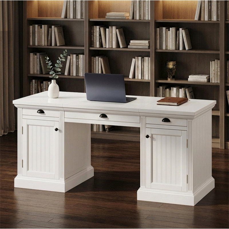 Bureau de direction moderne de 67 po, bureau d'ordinateur avec 2 portes de rangement en bois et 3 tiroirs, bureau à domicile rectangulaire, bureau de lecture, table d'écriture