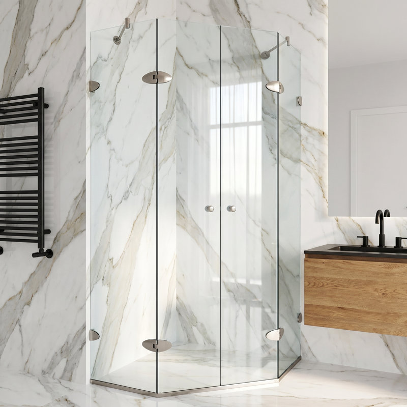 Gemini 46" W x 46" D x 73" H Hinged Frameless Shower Enclosure with 3/8  Clear Glass, Brushed Nickel