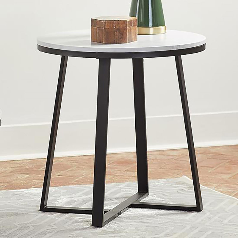 Table de bout blanche en faux marbre et noir mat