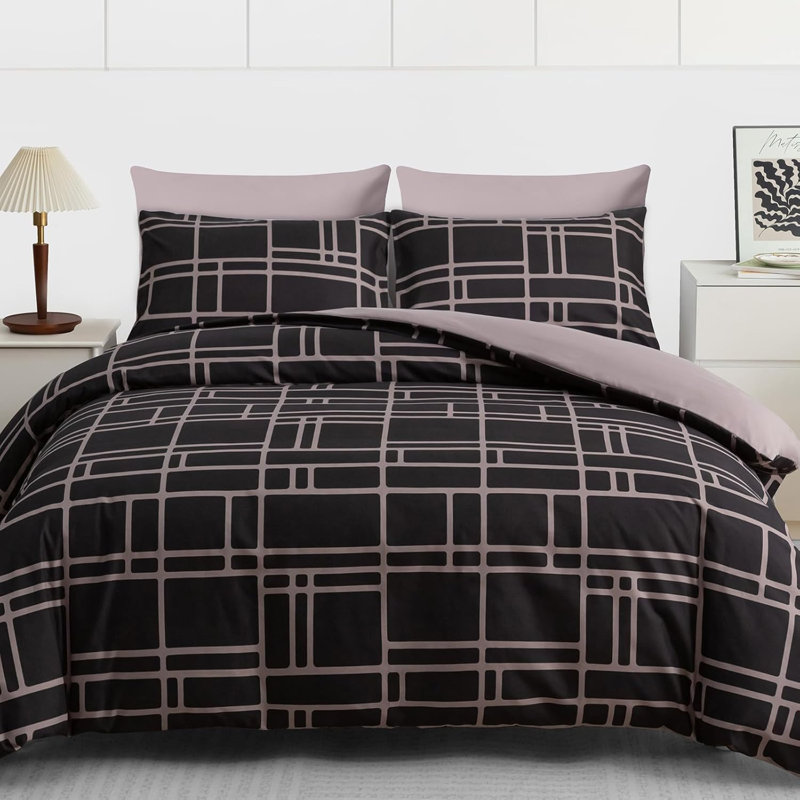 Microfiber Brick Duvet Cover Set, King Duvet Cover + 2 Standard Pillowcases