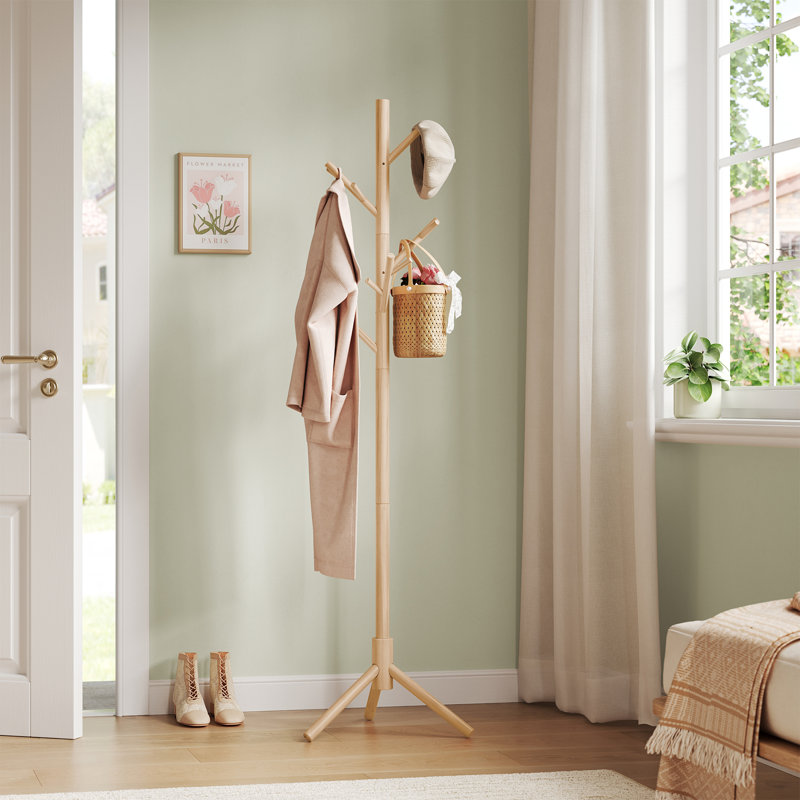 Tree-shaped Coat Rack, Free Standing Coat Stand with 13 Hooks, 3 Heights Adjustable, Wooden, for Hallway Dressing Room Bedroom Office, 48x175 cm