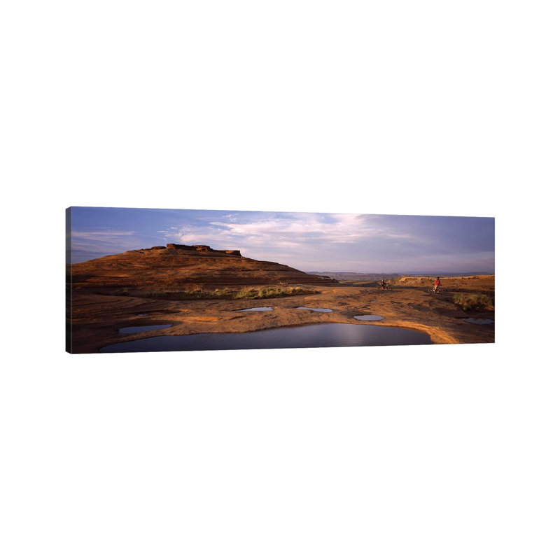 Mountain Bike Riders On A Trail, Slickrock Trail, Sand Flats Recreation Area, Moab, Utah, USA - Wrapped Canvas Panoramic Print
