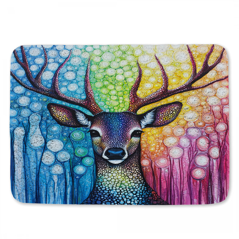 Deer Bath Mat Wildlife Bathroom Decor Bohemian, 34" L x 21" W