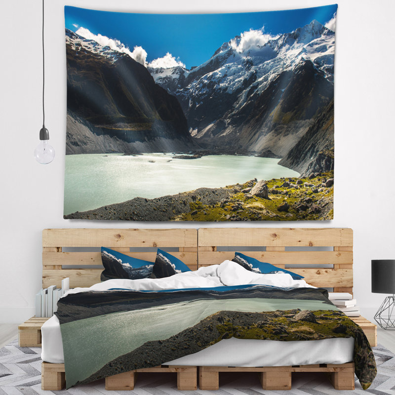 Tapisserie paysagez des montagnes par-dessus le bleu lake, H 32 po x l 39 po