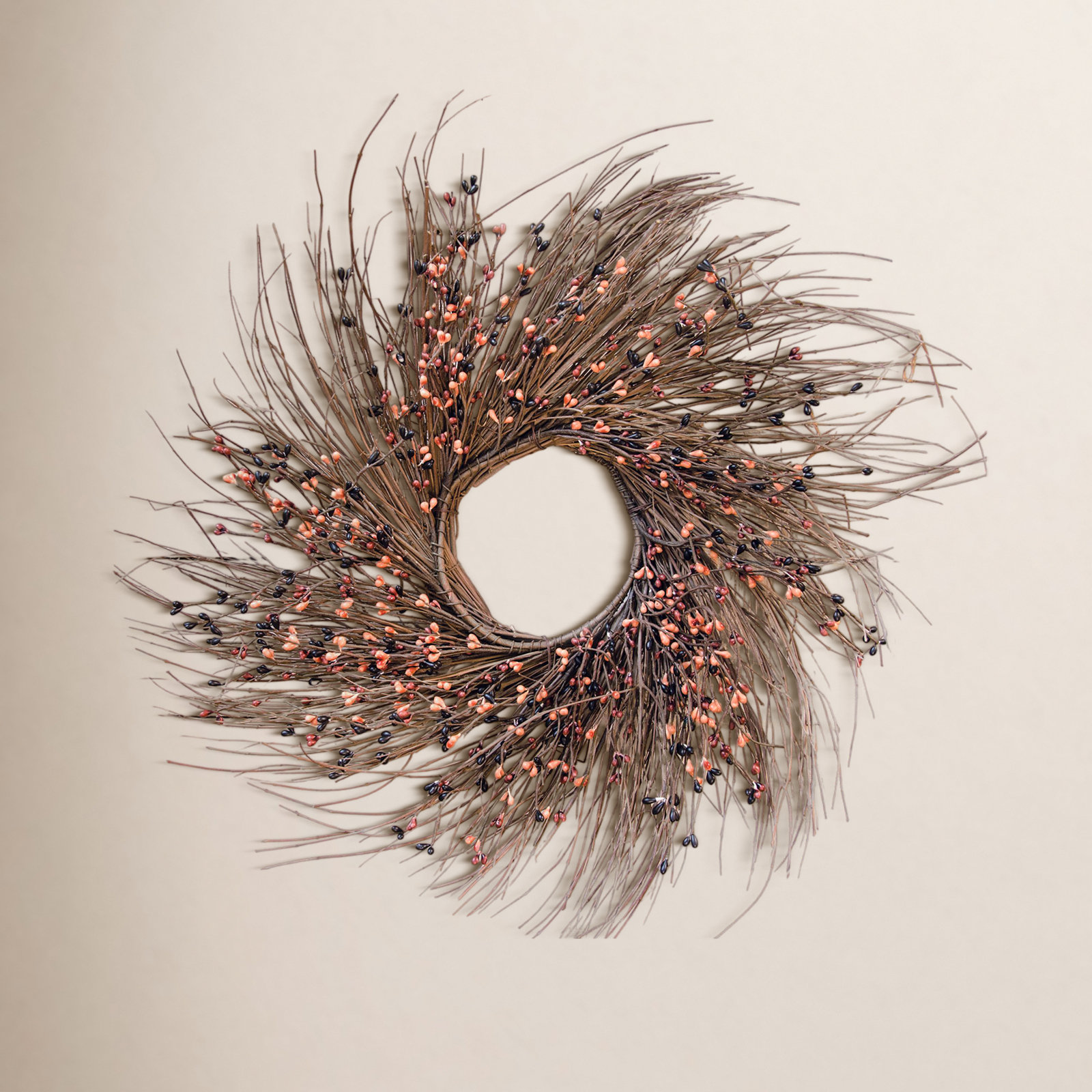 Fall Pip & Grapevine Wreath, 16" H x 16" W x 4" D, Black/Rust/Orange
