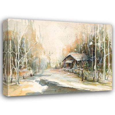 Lark Manor™ Diannart Gallery Wrapped Canvas Art Titled: Cabin In Snowy Woods
