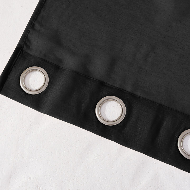 Makeira Semi Sheer Curtain Pair, Black, 2 Panels