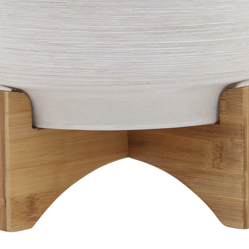 Ceramic and Wood Planter on Stand, 12" H x 10" W x 10" D, Ombre Gray