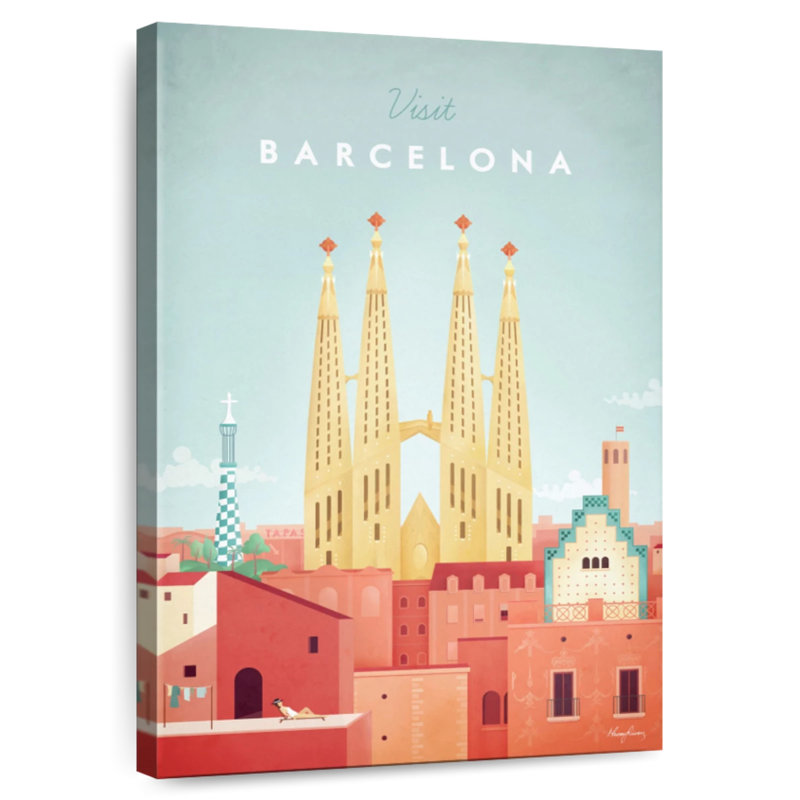 Affiche de voyage rétro Aime Barcelona, H 51 po x l 34 po