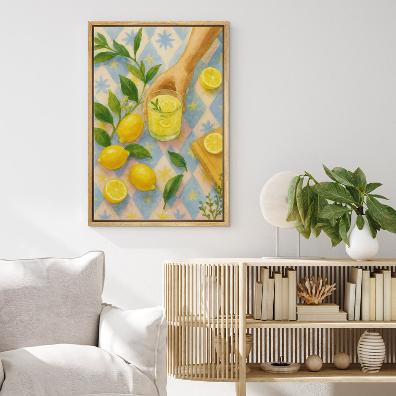 «Lemon Drink and Fruits Art», reproduction d'art sur toile encadrée, H 24 po x l 16 po x P 1,5 po, Cadre naturel