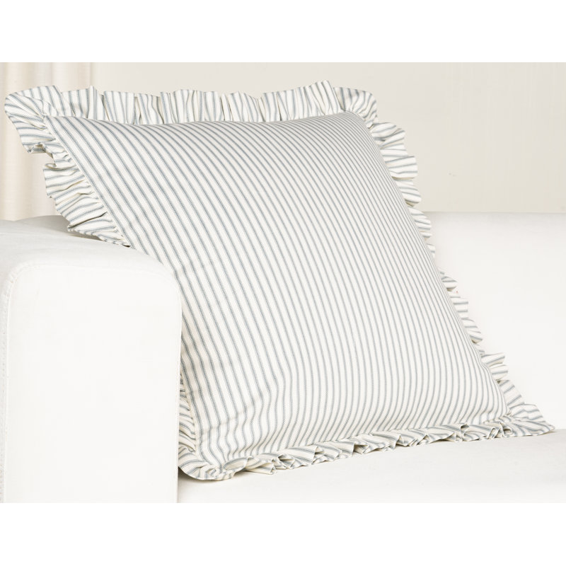 Birch Lane Ticking Stripe Ruffled Accent Pillow, Feather, Gray