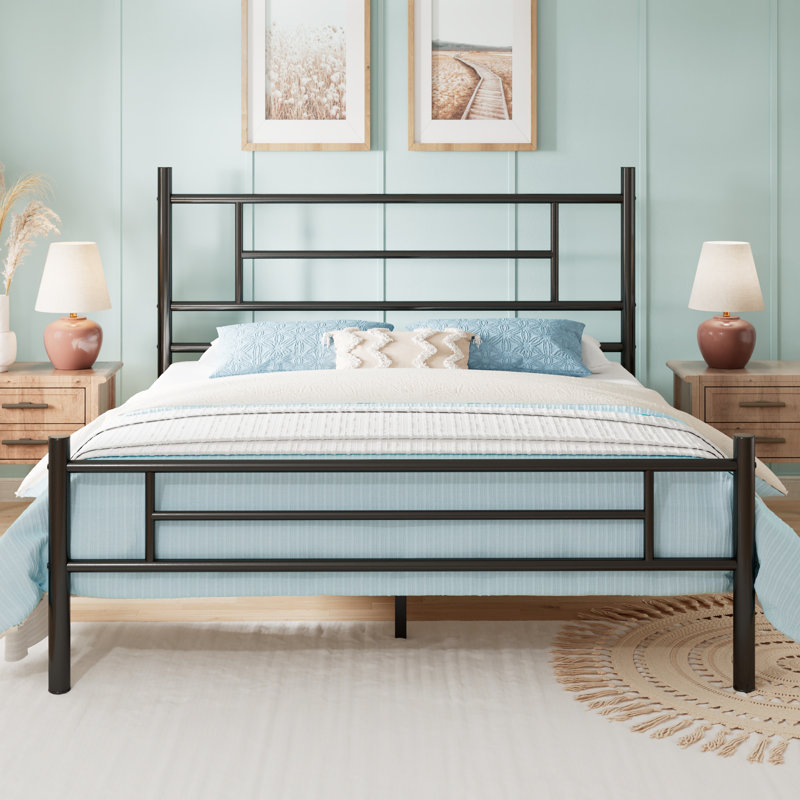 Metal Platform Bed With Modern-Style Headboard And Footboard, No Box Spring Needed, Black, Full