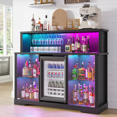 	Glass Wine Cabinet with Freestanding Wine Cooler Refrigerator, 4 Removable Wine Shelves, RGB Light