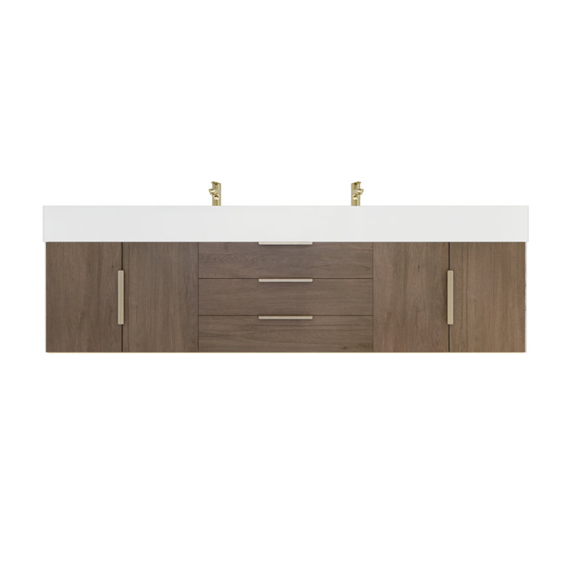 Glasgow 72'' Double Bathroom Vanity with Acrylic Top, Light Oak