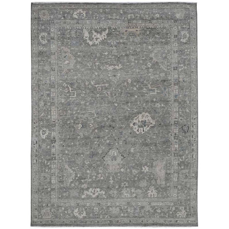 Tapis gris noué à la main de haute qualité, Rectangle 9 pi x 12 pi