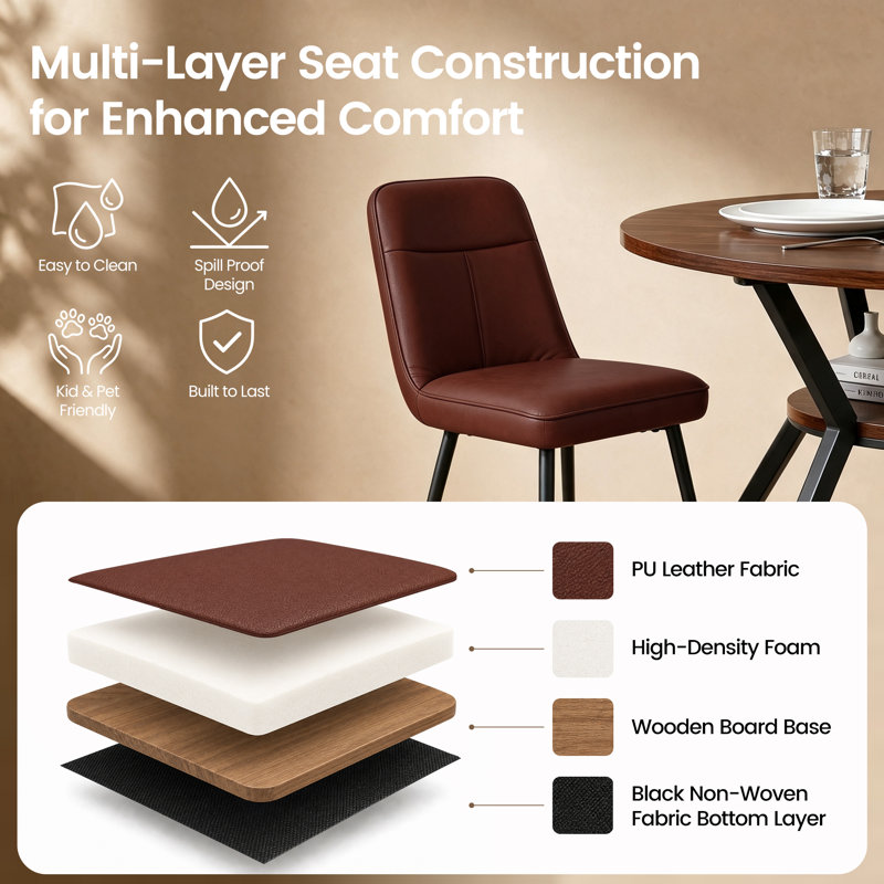 47cm H Upholstered Upholstered Back Side Chair, Brown, 2