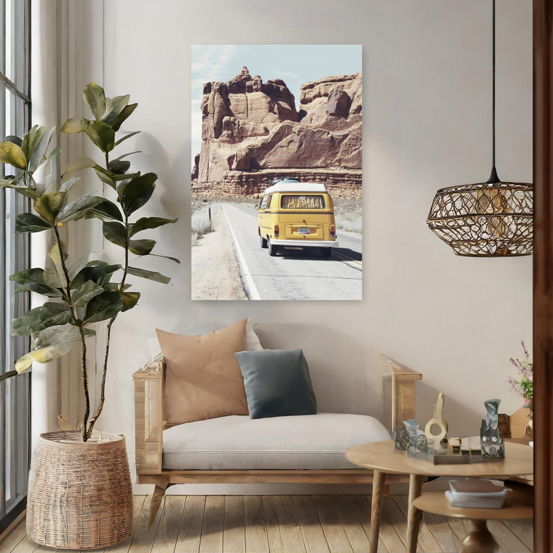 Road Trip, art mural contemporain, H 48 po x l 32 po, Brown/Yellow/Gray