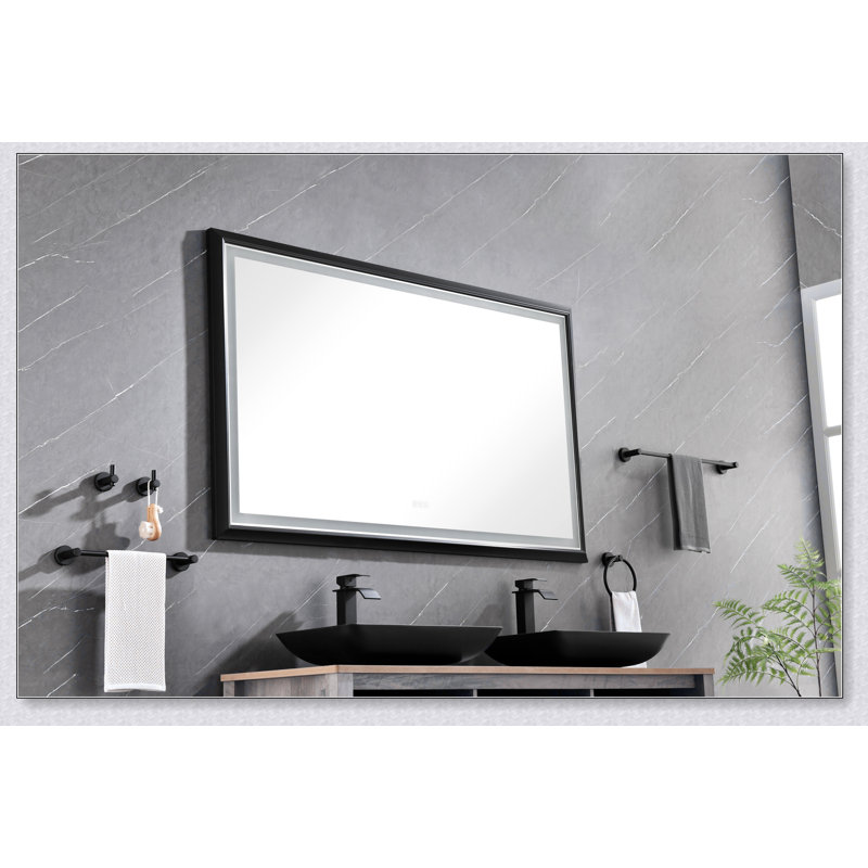 Miroir à DEL rectangulaire surdimensionné avec éclairage antibuée et à intensité variable pour salle de bain moderne, Noir