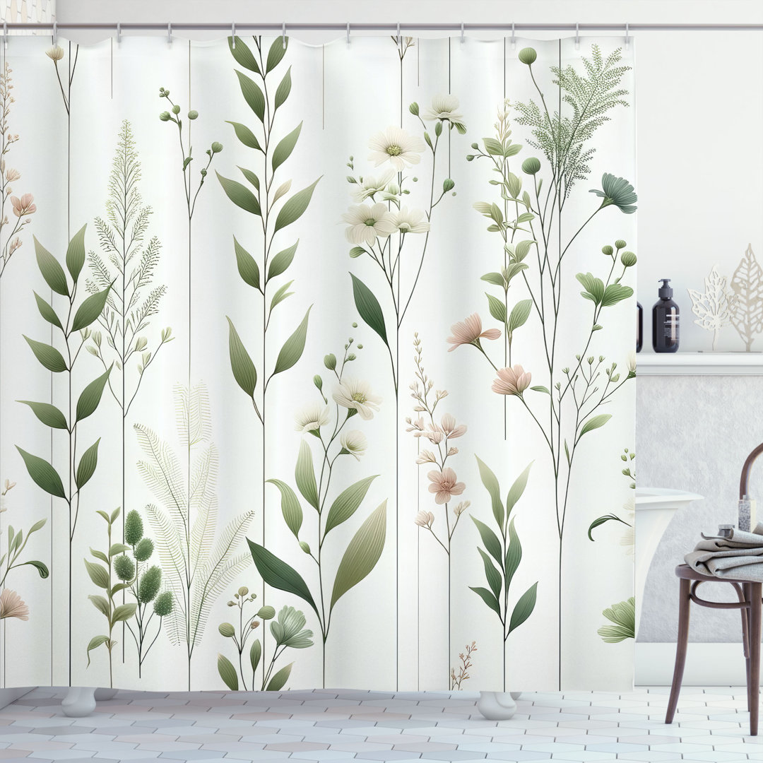 East Urban Home Green Shower Curtain Modern Nature Leaves Bohemian in Off White Multicolor East Urban Home 