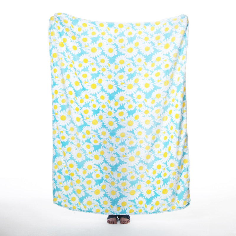 Light Blue Daisy Floral Sherpa Reversible Throw Blanket