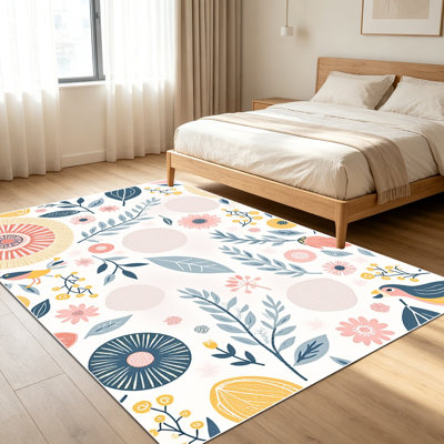 Tapis à motif floral et botanique 1 pièce pour le salon, doux et confortable, convient à toutes les saisons, facile à entretenir, tapis de sol intérieur lavable à la machine, sous la table de ferme convenant à la chambre à coucher, à la salle à manger, au couloir, au patio, au balcon
