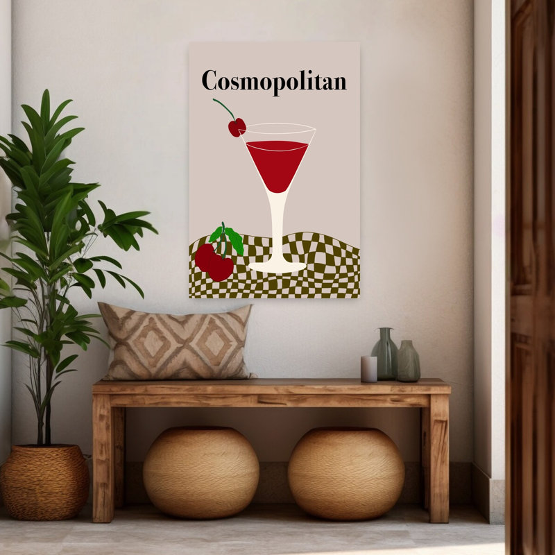 Art mural cosmopolite, cocktail, chic, classique, rétro, cerise, H 48 po x l 32 po