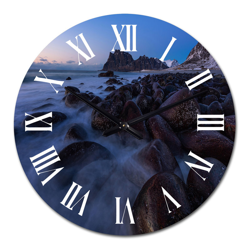 Coucher de soleil sur une plage scandinave - horloge murale nautique et côtière, Grand