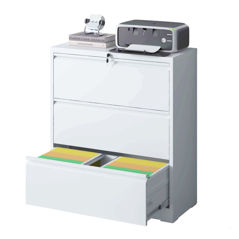 Lateral File Cabinet 3 Drawer, White Filing Cabinet with Lock, Lockable File Cabinet for Home Office, Locking Metal File Cabinet for Legal/Letter/A4/F4 Size