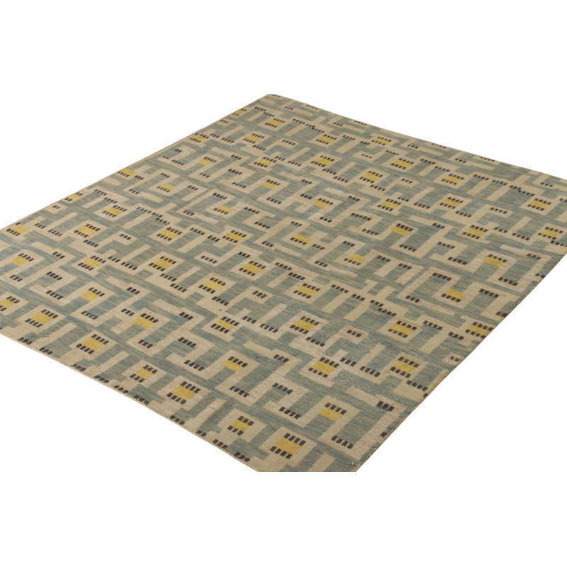 Scandinavian Hand Knotted Wool Geometric Area Rug, Rectangle 10' x 14'