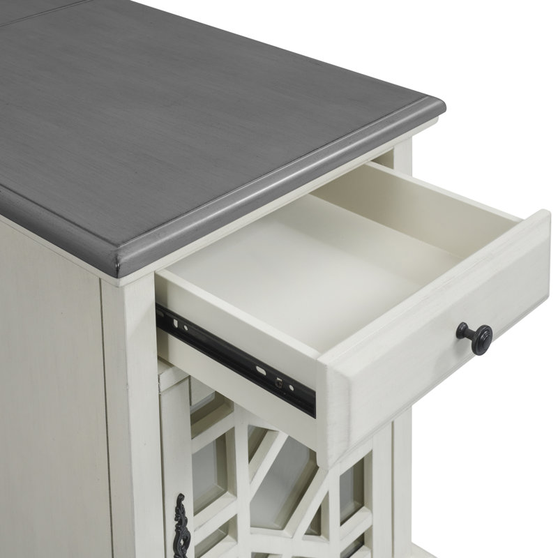Table de bout Ahmara avec rangement et prises intégrées, Gris / Blanc