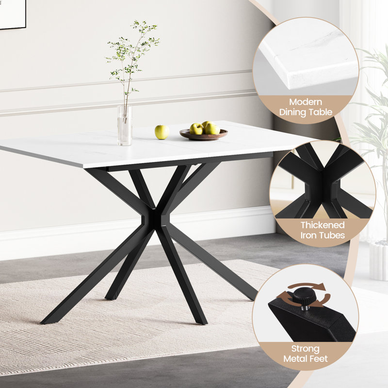 Extendable Dining Table And Chairs Set Of 4, Concrete Effect Rectangular Table With Upholstered Faux Leather Chairs For Dining Room,Kitchen