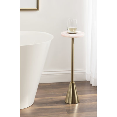 Round Metal and Stone Drink Table
