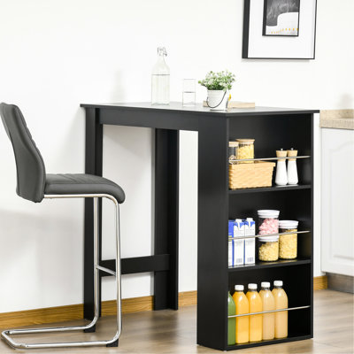 Table de bar de cuisine moderne avec 3 tablettes de rangement, finition noire pour les tablettes de style salle à manger et salon, plusieurs pièces Design