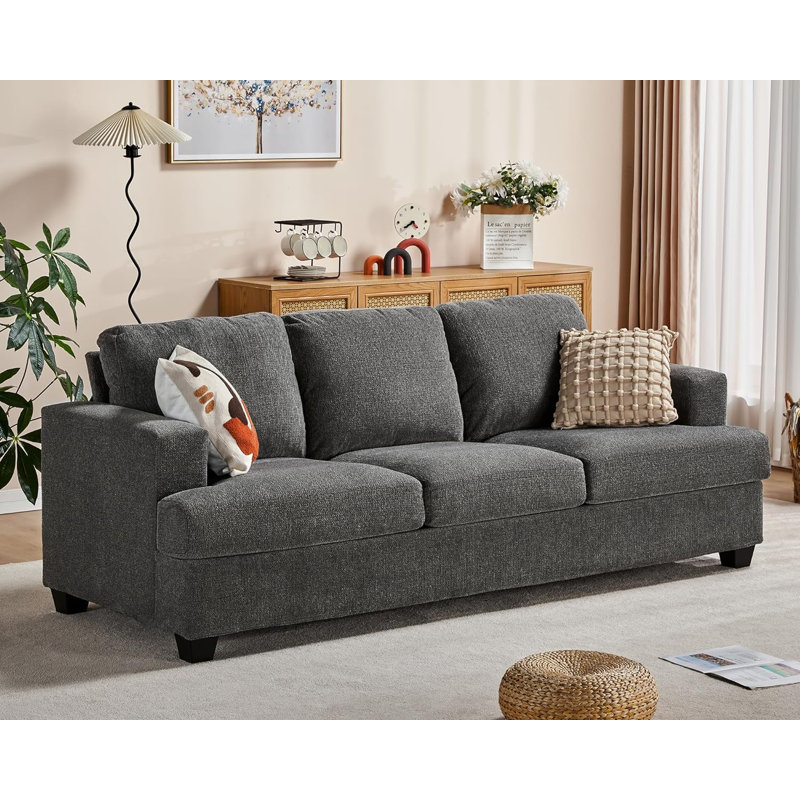 Berlinde 89" Upholstered 3 Seater Sofa, Gray Chenille