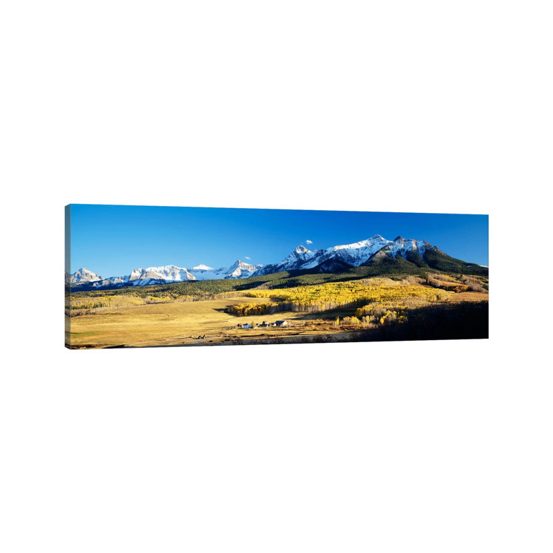 Aerial View Of Last Dollar Ranch With Sneffels Range In The Background, Colorado, USA - Wrapped Canvas Panoramic Print