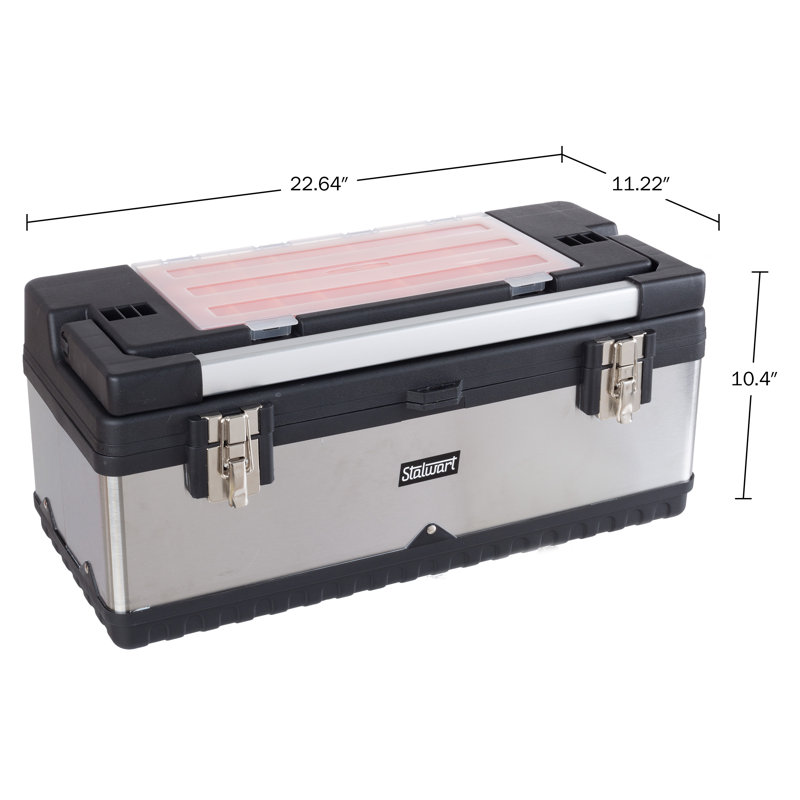 22-Inch Black and Silver Heavy Duty Plastic and Stainless Steel Tool Box