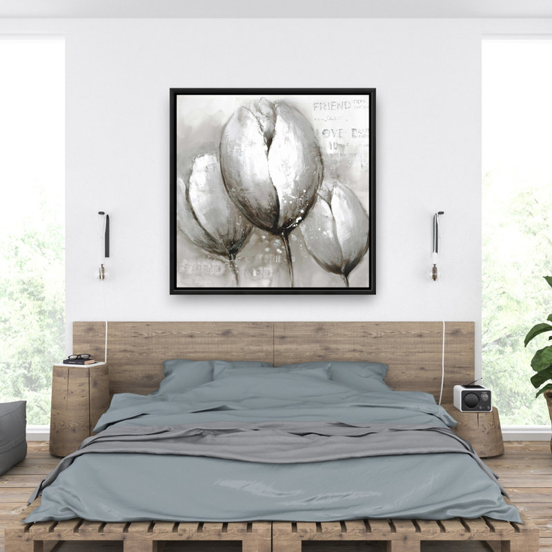 Three White Tulips Print On Canvas