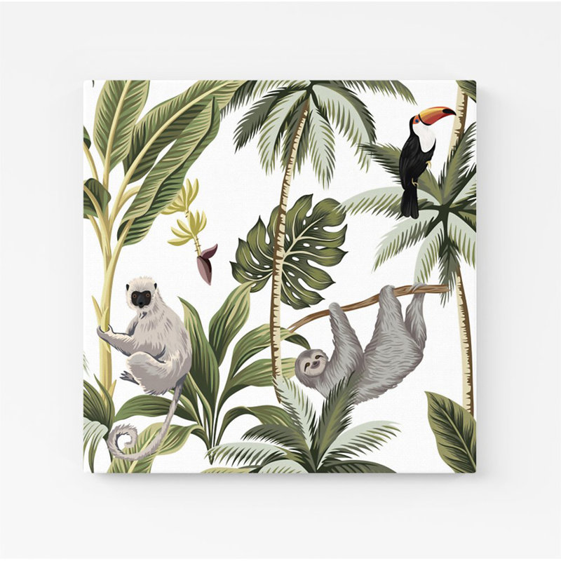Tropical Sloths - Wrapped Canvas Print, 16cm H x 16cm W x 3.8cm D