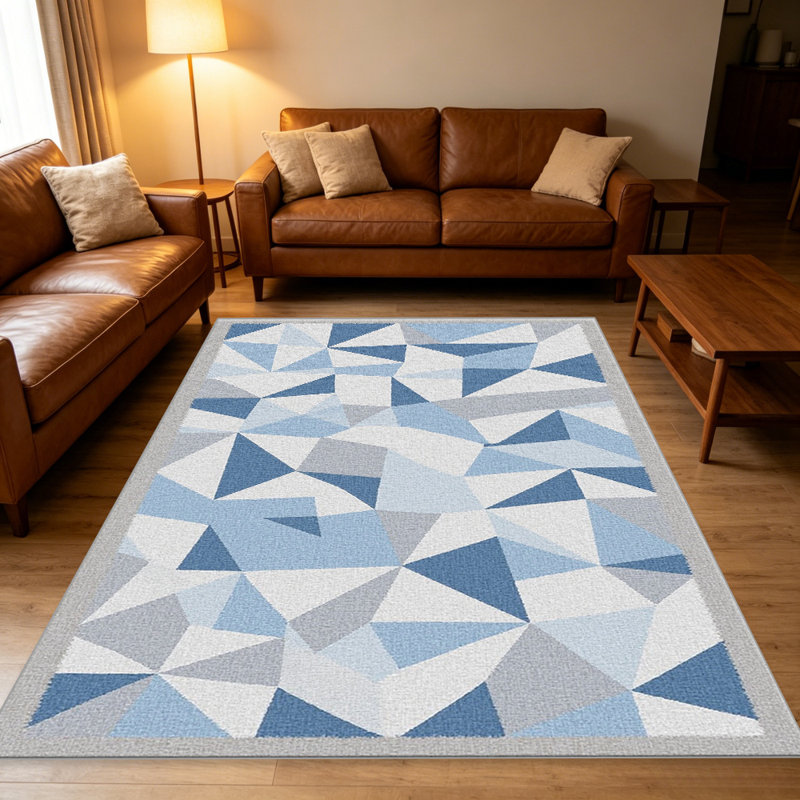 Blue and Gray Fragmented Triangle carpet-easy to clean, machine-washable, soft and comfortable; suitable for door mats, kitchens, living rooms, bedrooms, corridors, and laundry areas. Easy to clean, durable carpet for home decoration.