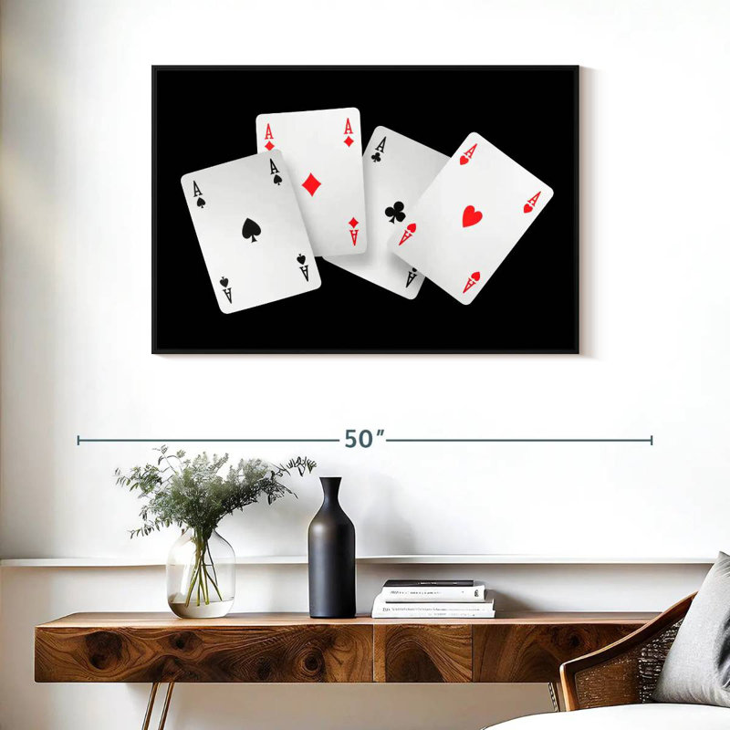 Quatre cartes As, Cadre flottant noir, 37 po x 25 po