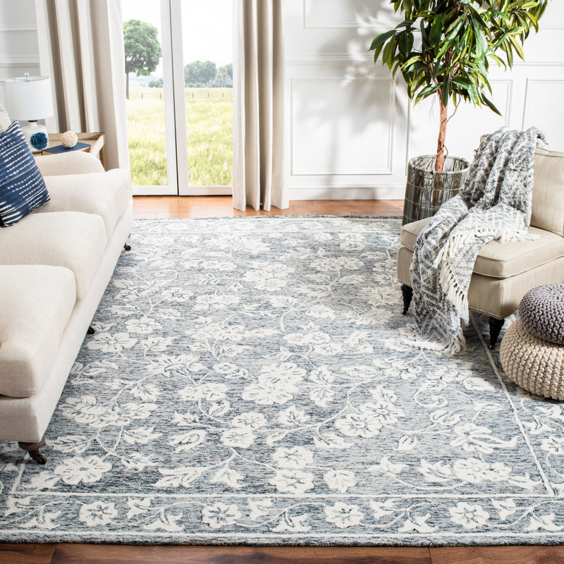 Tapis bleu / ivoire en laine touffeté à la main Conaway, Rectangle 4 pi x 6 pi