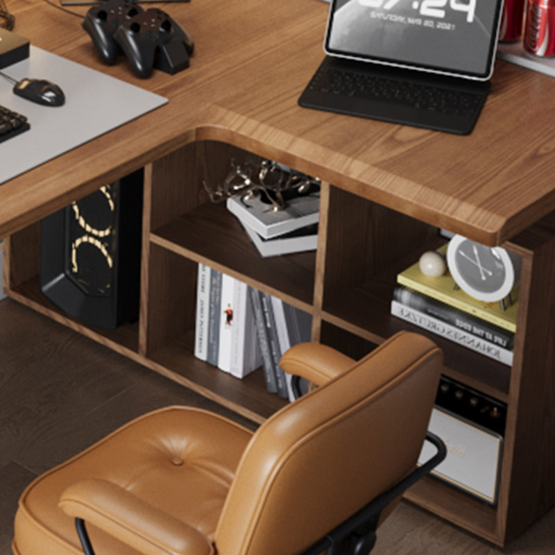 Bureau en bois massif en L noyer clair, H 29,53 po x l 70,87 po x P 41,34 po, Retour à droite