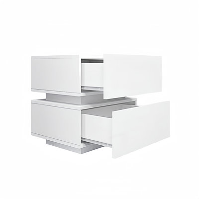 High Glossy 2 Drawers Bedside Table With Rgb Led Light, Nightstand With Bluetooth Control